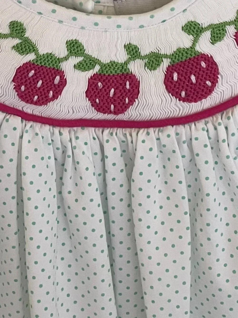 Babeeni Smocked Strawberry Flutter Sleeve Dot Bubble Size 12 Months NWOT